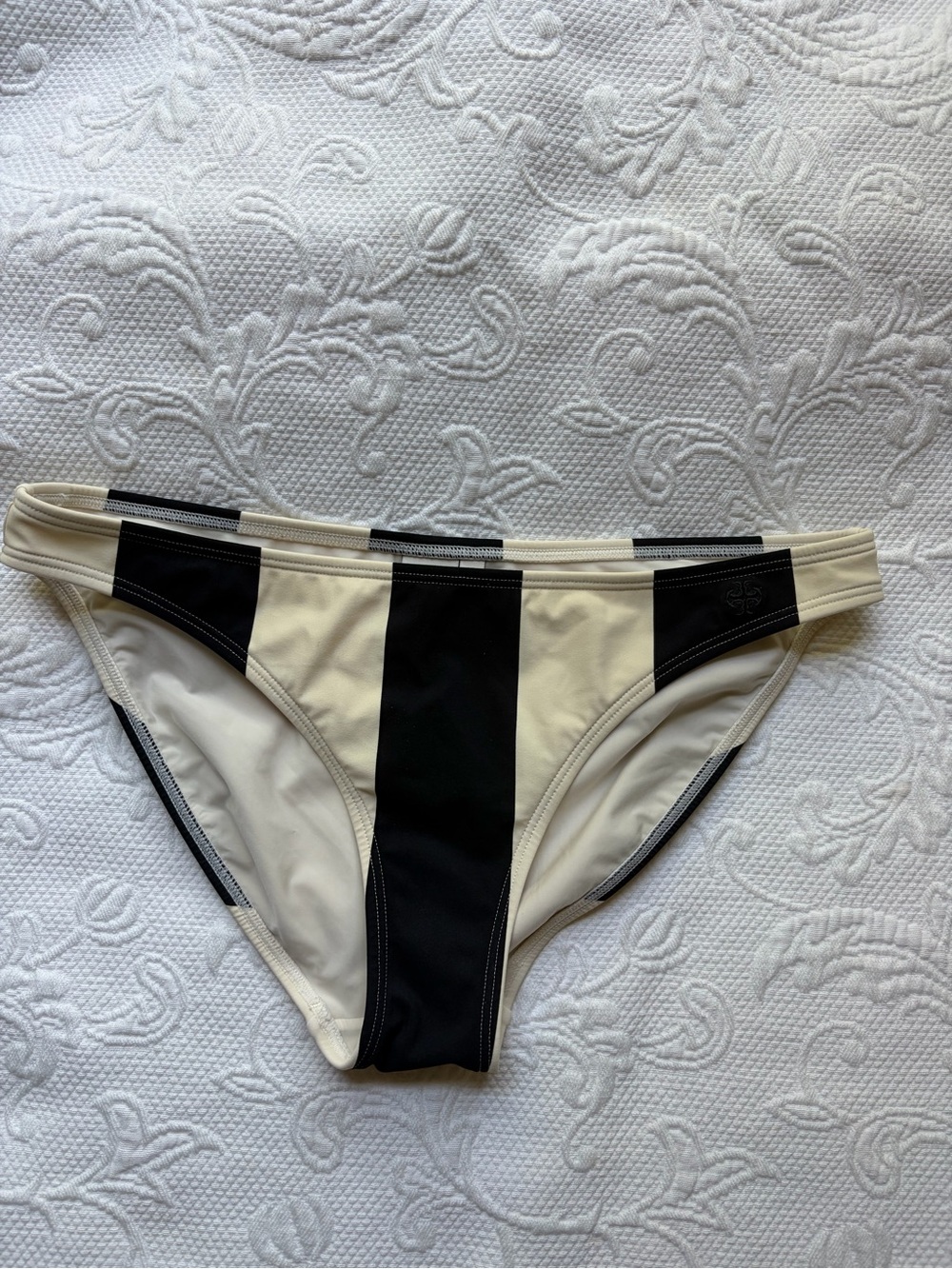 Tory Burch Black and Cream Striped Bikini Bottom